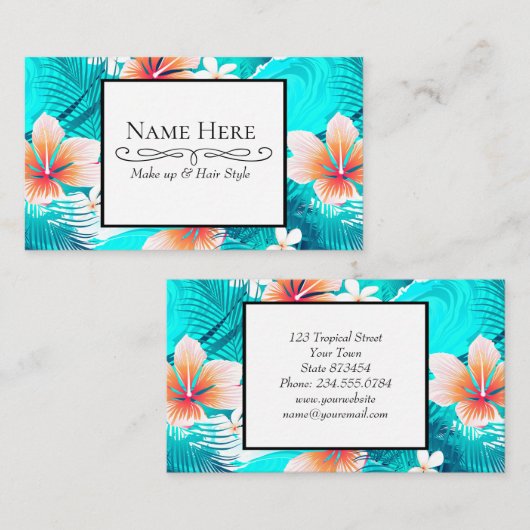 Hibiscus bloemen op het strand visitekaartje (Voorkant / Achterkant)