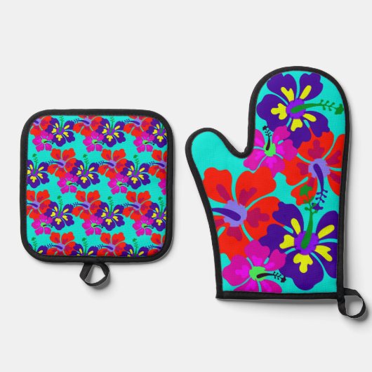HIbiscus Bloemen Ovenwant & Pannenlap Set (Voorkant)