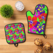 HIbiscus Bloemen Ovenwant & Pannenlap Set (Top down)
