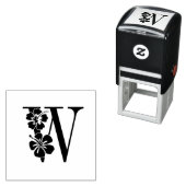 Hibiscus Bloemen Over Enkel Initiaal Monogram #3 Zelfinktende Stempel (In situ)