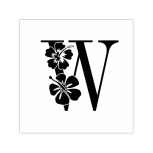 Hibiscus Bloemen Over Enkel Initiaal Monogram #3 Zelfinktende Stempel