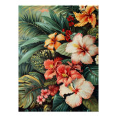 Hibiscus Bloemen Palm Fronds Tropische Decoupage Perfect Poster (Voorkant)