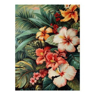 Hibiscus Bloemen Palm Fronds Tropische Decoupage Perfect Poster