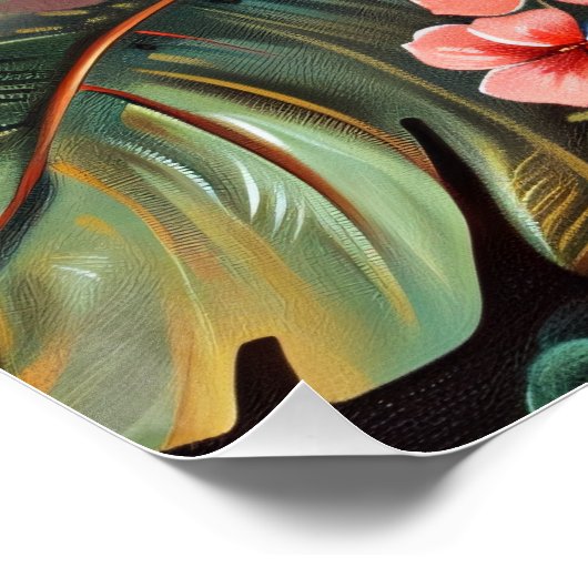 Hibiscus Bloemen Palm Fronds Tropische Decoupage Perfect Poster (Hoek)