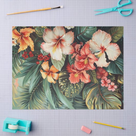 Hibiscus Bloemen Palm Fronds Tropische Decoupage Tissuepapier (Craft)
