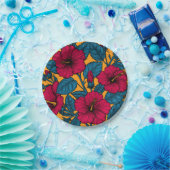 Hibiscus bloemen papieren bordje (Feest)