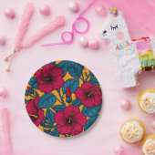 Hibiscus bloemen papieren bordje (Feest)