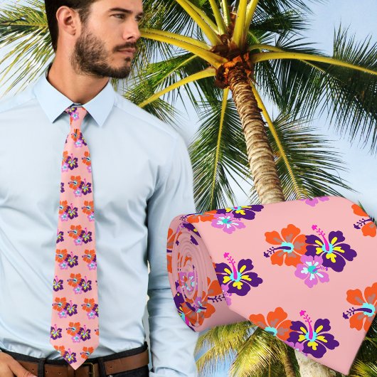 Hibiscus Bloemen Patroon Roze Bloemen Grooms strop Stropdas