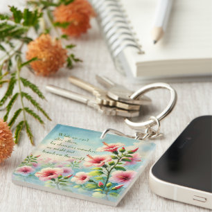 Hibiscus Bloemen & Quote Sleutelhanger