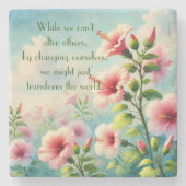 Hibiscus Bloemen & Quote Stenen Onderzetter (Voorkant)