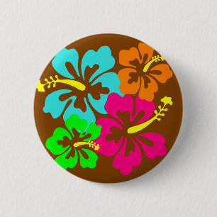 Hibiscus bloemen ronde button 5,7 cm