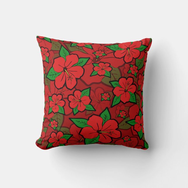 Hibiscus Bloemen Rood Kussen (Voorkant)