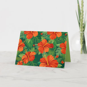 Hibiscus Bloemen Rood Oranje Groen Jungle Loof Bedankkaart