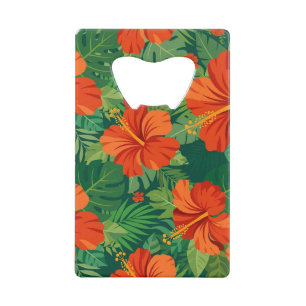 Hibiscus Bloemen Rood Oranje Groen Jungle Loof Creditkaart Flessenopener