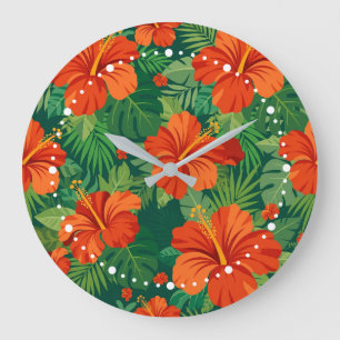 Hibiscus Bloemen Rood Oranje Groen Jungle Loof Grote Klok
