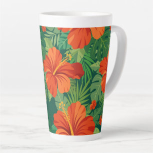 Hibiscus Bloemen Rood Oranje Groen Jungle Loof Latte Mok