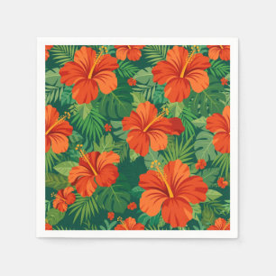 Hibiscus Bloemen Rood Oranje Groen Jungle Loof Servet