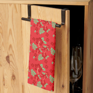 Hibiscus Bloemen Rood Tropisch Patroon Theedoek