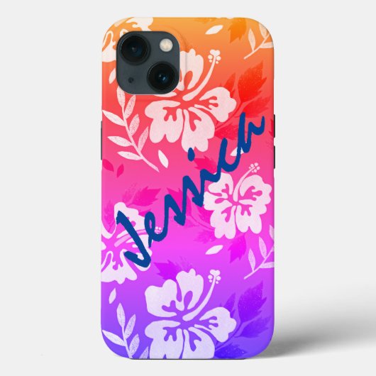 Hibiscus bloemen Sunset jouw naam iPhone Case (Achterkant)