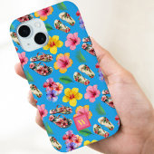 Hibiscus Bloemen Teenslippers Roze Monogram op Bla Case-Mate iPhone Case