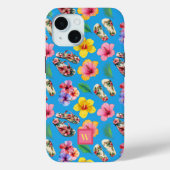 Hibiscus Bloemen Teenslippers Roze Monogram op Bla Case-Mate iPhone Case (Achterkant)