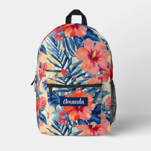 Hibiscus Bloemen Terug naar School Botanische Patr Bedrukte Rugzak (Voorkant)