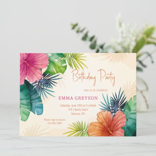 Hibiscus Bloemen Uitnodiging (Staand voorkant)