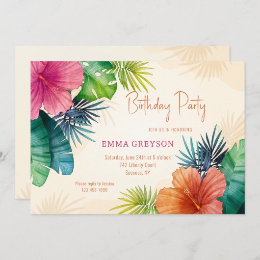 Hibiscus Bloemen Uitnodiging (Voorkant / Achterkant)