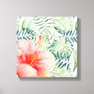 Hibiscus bloemenblad Waterverf II Canvas Afdruk
