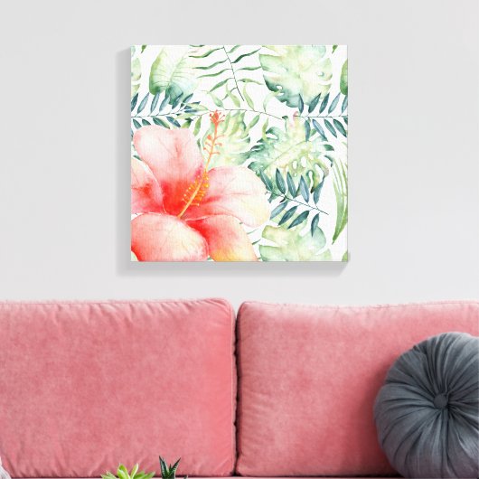 Hibiscus bloemenblad Waterverf II Canvas Afdruk (Insitu (Woonkamer))