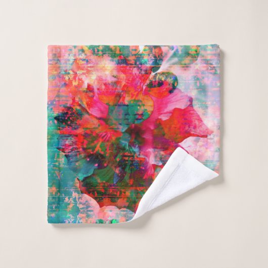 Hibiscus bloempatch handdoekset bad handdoek (Wasdoekje)