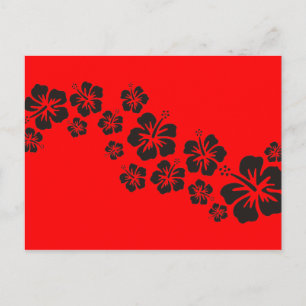 hibiscus blooms in het zwart   brandrood briefkaart