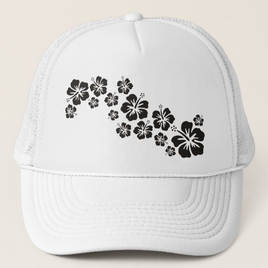 hibiscus blooms in het zwart trucker pet (Voorkant)
