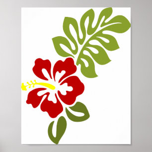 Hibiscus Blossom Leaf Red Blooming Natuur Poster