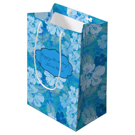 Hibiscus Blue Batik Medium Cadeauzakje (Voorkant Gekanteld)