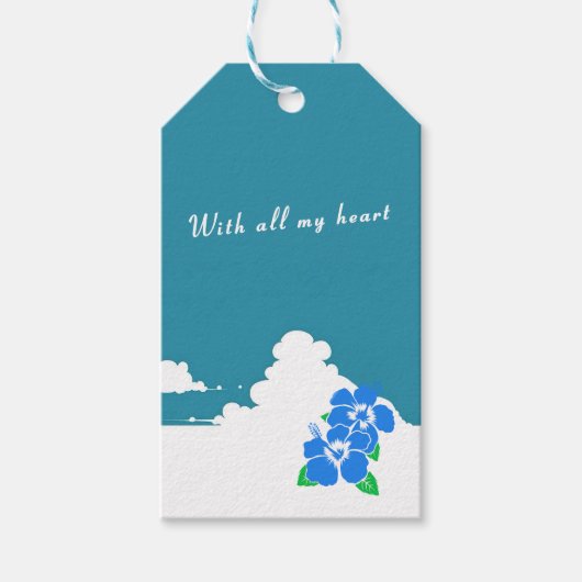 Hibiscus-blue & Summer Clouds Cadeaulabel (Voorkant)
