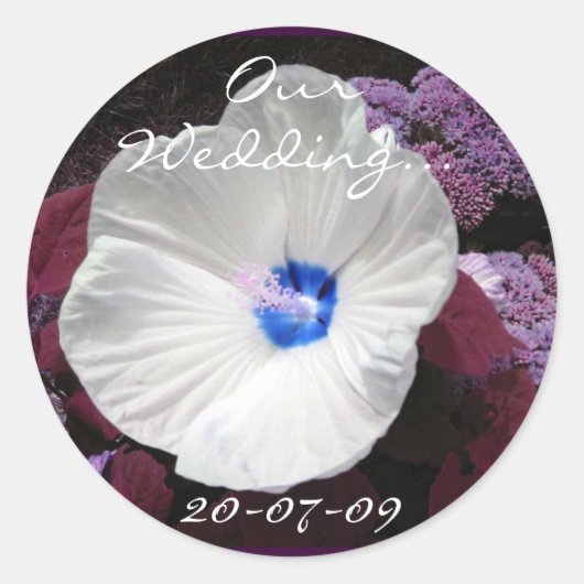 Hibiscus Blue Wedding -  Ronde Sticker (Voorkant)