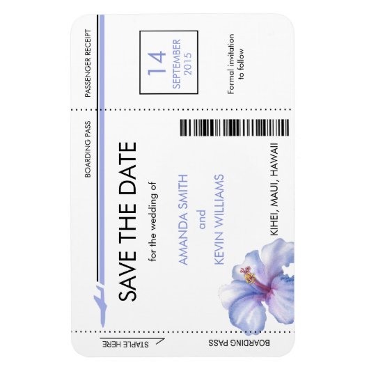 Hibiscus Boarding Pass Bewaar de datum Magneten (Verticaal)
