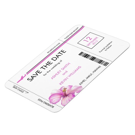 Hibiscus Boarding Pass Bewaar de datum Magneten (Linkerzijde)