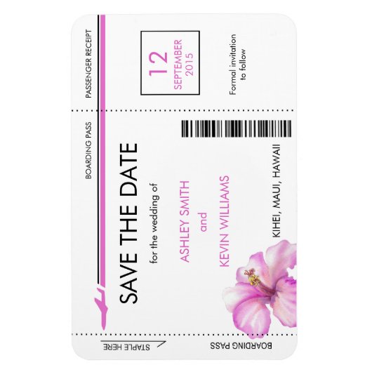 Hibiscus Boarding Pass Bewaar de datum Magneten (Verticaal)