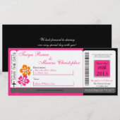 Hibiscus Boarding Pass Linen Wedding Invitation Kaart (Voorkant / Achterkant)