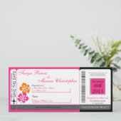 Hibiscus Boarding Pass Linen Wedding Invitation Kaart (Staand voorkant)