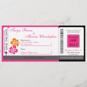 Hibiscus Boarding Pass Linen Wedding Invitation Kaart