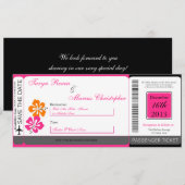 Hibiscus Boarding Pass Linen Wedding Invitation Kaart (Voorkant / Achterkant)