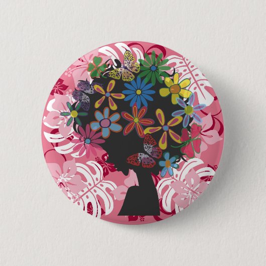 Hibiscus×Bomber Head Ronde Button 5,7 Cm (Voorkant)