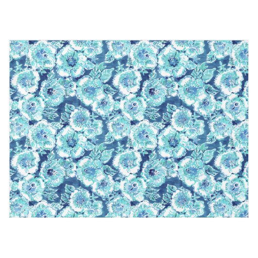 HIBISCUS BOUNTY Blue Tropical Hawaiian Floral Tafelkleed (Voorkant (Horizontaal))