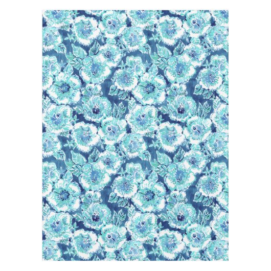 HIBISCUS BOUNTY Blue Tropical Hawaiian Floral Tafelkleed (Voorkant)