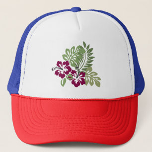 Hibiscus Bourgondië loof decoratie bloemen T-Shir Trucker Pet