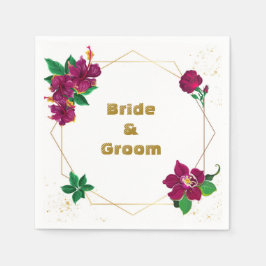 hibiscus burgundy bloemen groene bladeren bruiloft servet