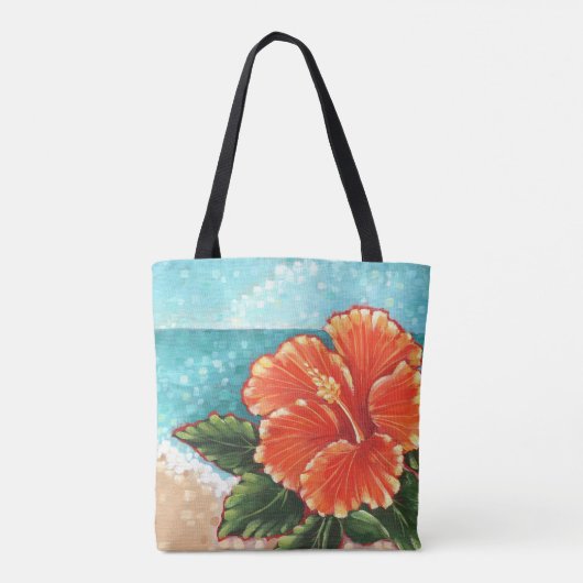 "Hibiscus by the Beach" Aangepaste Canvas tas (Achterkant)